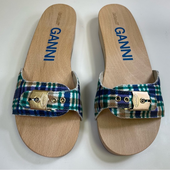 GANNI x Dr. Scholl’s Wooden Clog Sandals in Blue Iris Size 9 New in Box - Picture 4 of 14